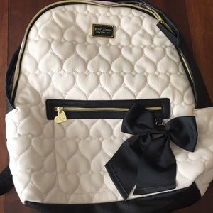 Betsey Johnson Backback quilted hearts cream black